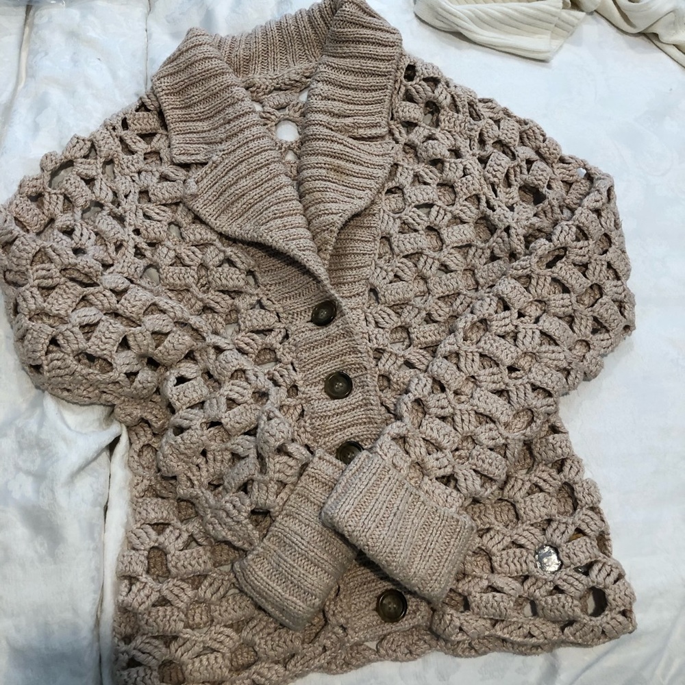CATHERINE MALANDRINO BEIGE CROCHET CARDIGAN
